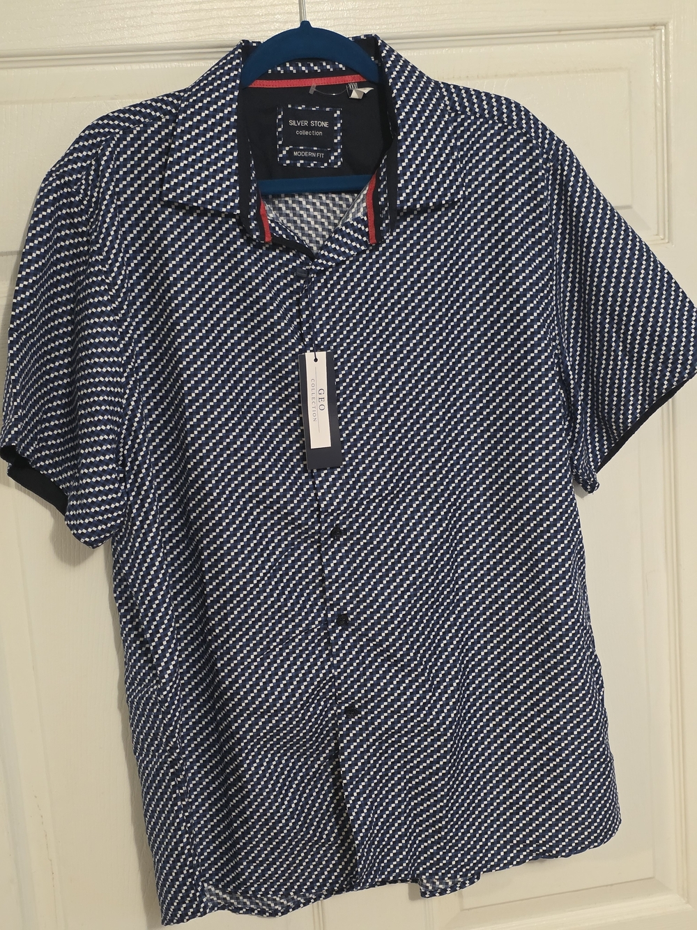 Silver Jeans Navy Dot-Pattern Short Sleeve Button-Down Shirt